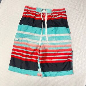 Kanu Surf Men's Turquoise, Red & Black Striped Swim Shorts